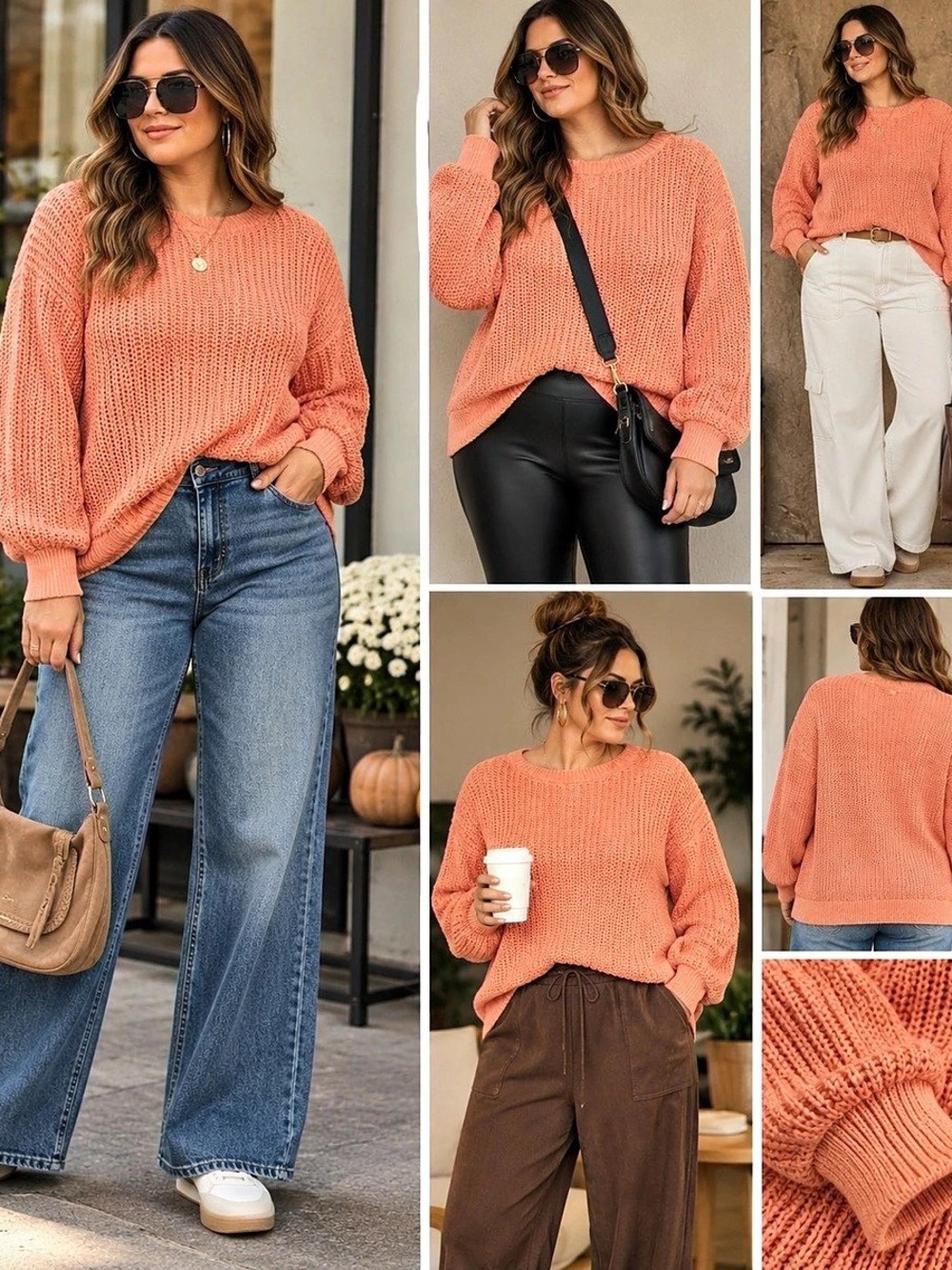 Ava & Viv Long Sleeve Crewneck Pullover Sweater Ribbed Knit Crewneck Sweater in